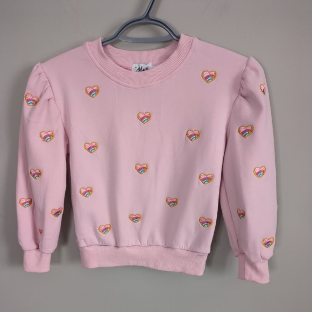 Lola + The Boys‎ Embroidered Heart All Over Crewneck Pink Size 6